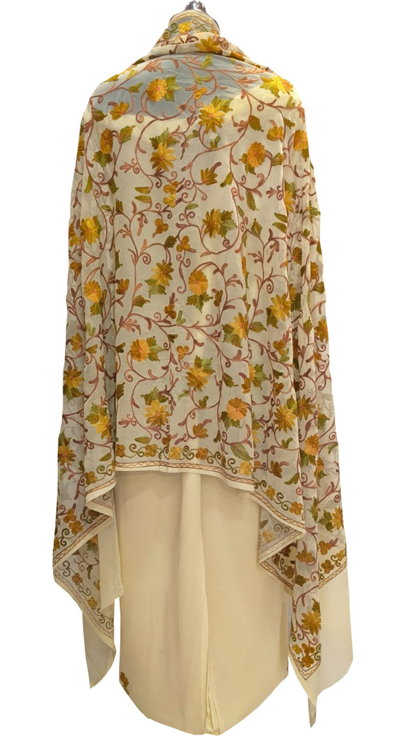 Pastel Kashmiri Aari Work Georgette Three Piece Unstitched Suit Set - Luxurion World