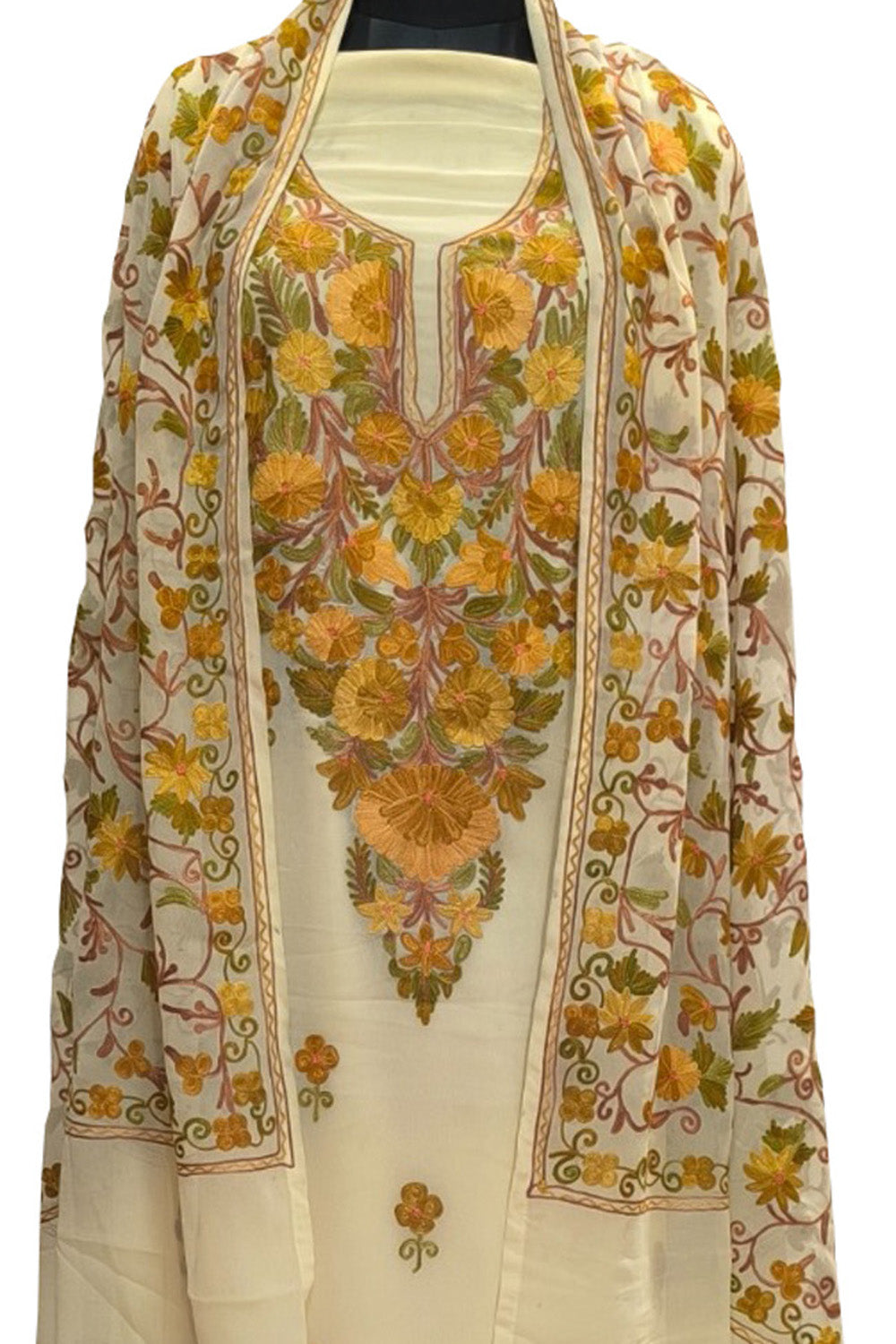 Pastel Kashmiri Aari Work Georgette Three Piece Unstitched Suit Set - Luxurion World