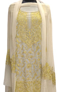 Pastel Kashmiri Aari Work Georgette Three Piece Unstitched Suit Set - Luxurion World
