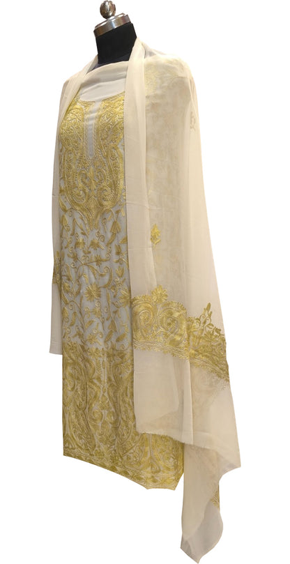 Pastel Kashmiri Aari Work Georgette Three Piece Unstitched Suit Set - Luxurion World