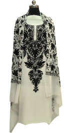 Elegant Off White Kashmiri Aari Work Georgette Three Piece Unstitched Suit Set - Luxurion World