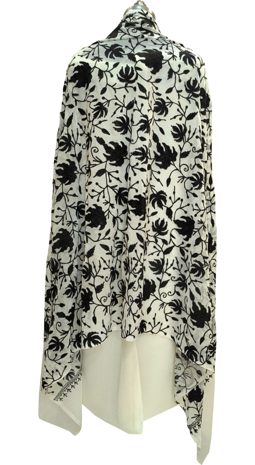 Elegant Off White Kashmiri Aari Work Georgette Three Piece Unstitched Suit Set - Luxurion World