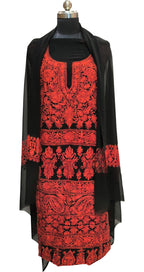 Elegant Black Kashmiri Aari Work Georgette Three Piece Unstitched Suit Set - Luxurion World