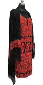Elegant Black Kashmiri Aari Work Georgette Three Piece Unstitched Suit Set - Luxurion World