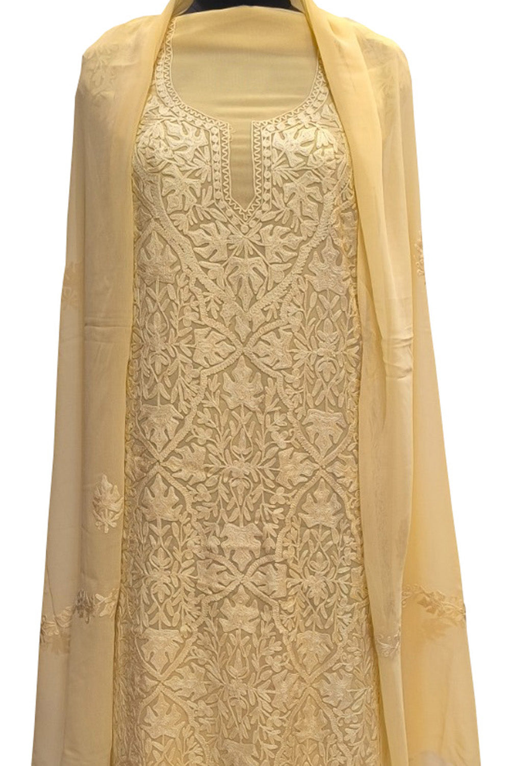 Pastel Kashmiri Aari Work Georgette Three Piece Unstitched Suit Set - Luxurion World