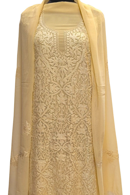 Pastel Kashmiri Aari Work Georgette Three Piece Unstitched Suit Set - Luxurion World