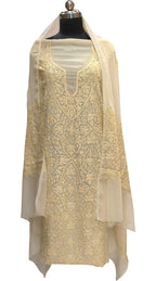 Pastel Kashmiri Aari Work Georgette Three Piece Unstitched Suit Set - Luxurion World