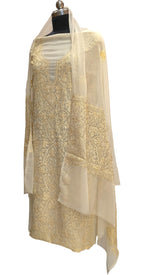 Pastel Kashmiri Aari Work Georgette Three Piece Unstitched Suit Set - Luxurion World