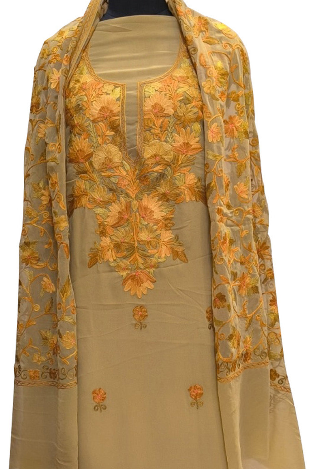 Pastel Kashmiri Aari Work Georgette Three Piece Unstitched Suit Set - Luxurion World