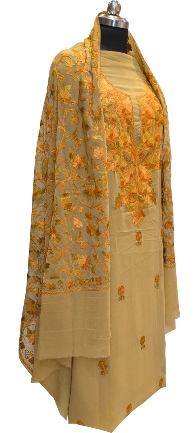 Pastel Kashmiri Aari Work Georgette Three Piece Unstitched Suit Set - Luxurion World