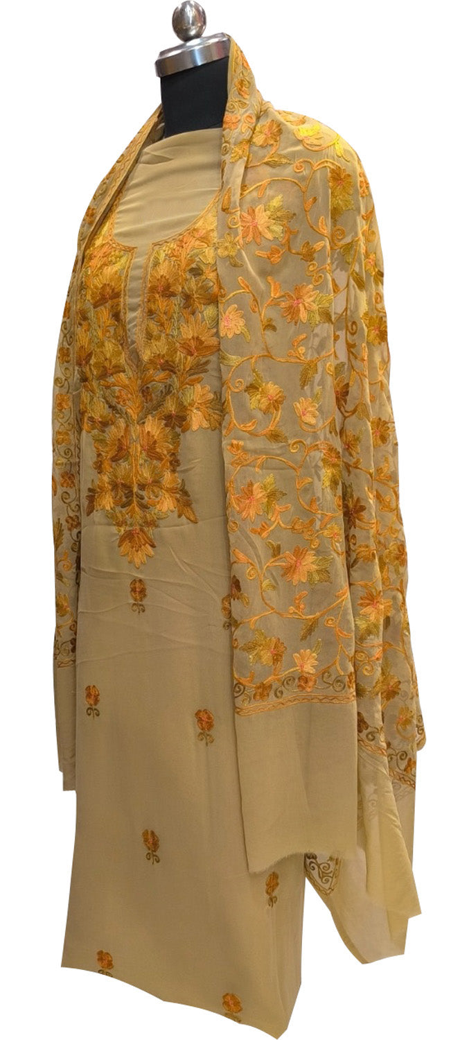 Pastel Kashmiri Aari Work Georgette Three Piece Unstitched Suit Set - Luxurion World