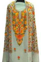 Stunning Green Kashmiri Aari Work Georgette Three Piece Unstitched Suit Set - Luxurion World