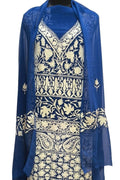 Blue Kashmiri Aari Work Georgette Three Piece Unstitched Suit Set - Luxurion World