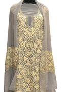 Elegant Grey Kashmiri Aari Work Georgette Three Piece Unstitched Suit Set - Luxurion World
