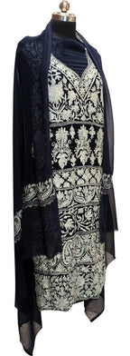 Elegant Black Kashmiri Aari Work Georgette Three Piece Unstitched Suit Set - Luxurion World