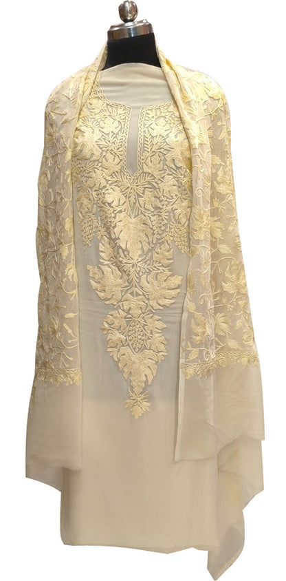 Pastel Kashmiri Aari Work Georgette Three Piece Unstitched Suit Set - Luxurion World