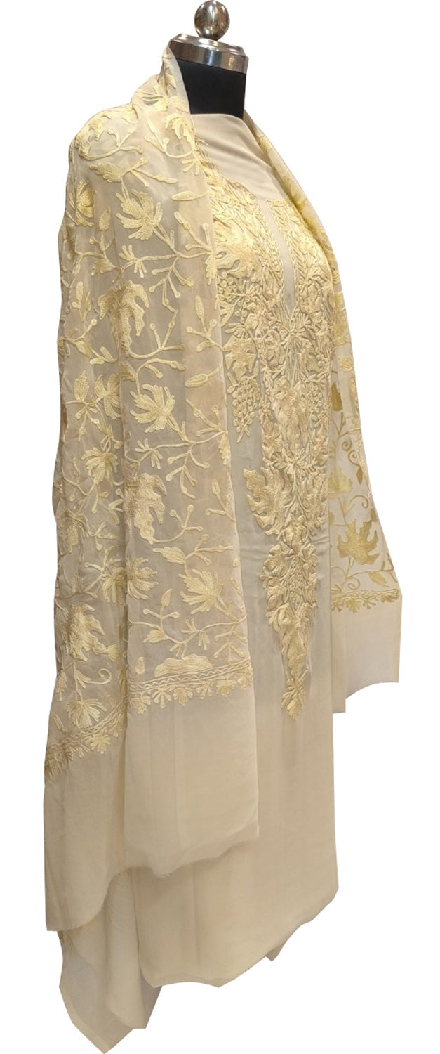 Pastel Kashmiri Aari Work Georgette Three Piece Unstitched Suit Set - Luxurion World