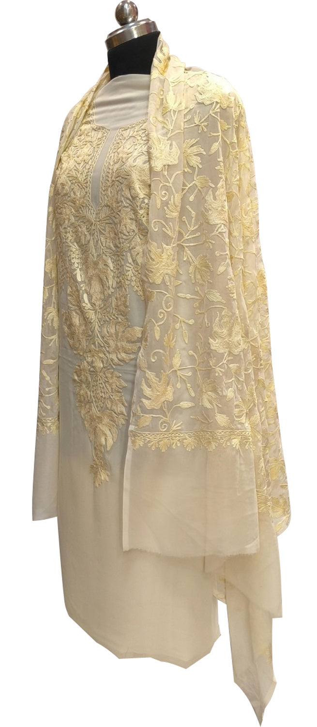 Pastel Kashmiri Aari Work Georgette Three Piece Unstitched Suit Set - Luxurion World