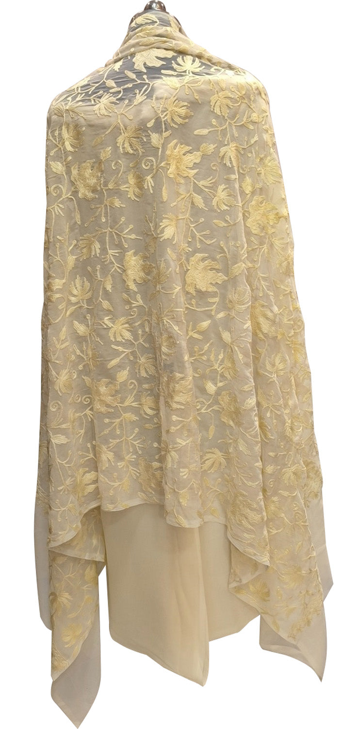 Pastel Kashmiri Aari Work Georgette Three Piece Unstitched Suit Set - Luxurion World