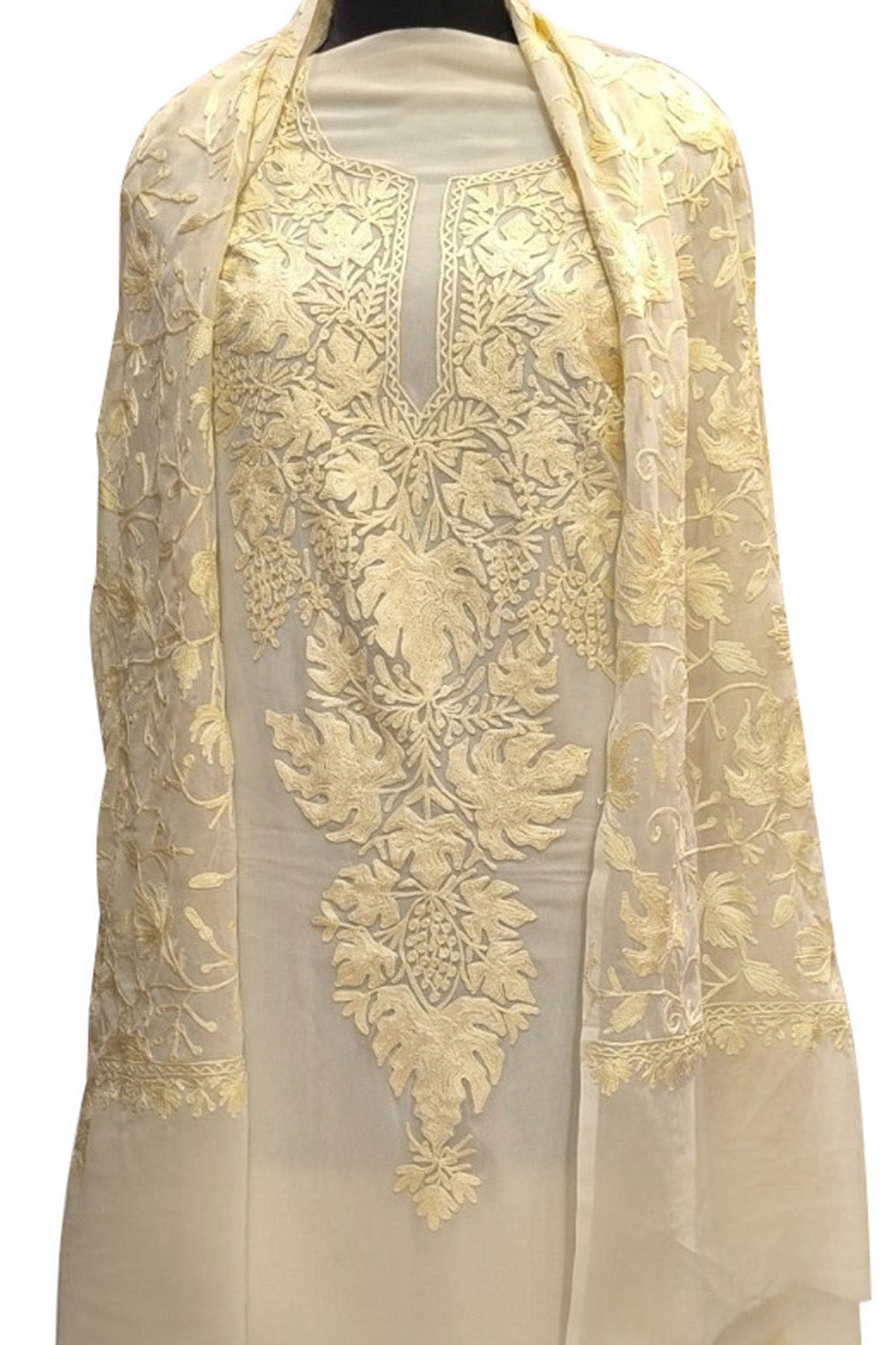 Pastel Kashmiri Aari Work Georgette Three Piece Unstitched Suit Set - Luxurion World