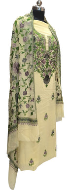 Pastel Kashmiri Aari Work Georgette Three Piece Unstitched Suit Set - Luxurion World