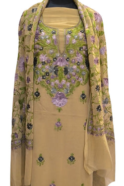 Elegant Pastel Kashmiri Aari Work Georgette Three Piece Unstitched Suit Set - Luxurion World