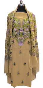 Elegant Pastel Kashmiri Aari Work Georgette Three Piece Unstitched Suit Set - Luxurion World