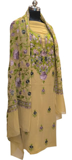 Elegant Pastel Kashmiri Aari Work Georgette Three Piece Unstitched Suit Set - Luxurion World