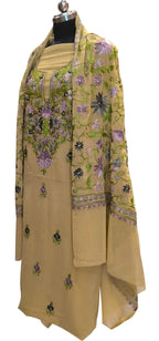 Elegant Pastel Kashmiri Aari Work Georgette Three Piece Unstitched Suit Set - Luxurion World