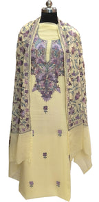 Pastel Kashmiri Aari Work Georgette Three Piece Unstitched Suit Set - Luxurion World