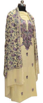 Pastel Kashmiri Aari Work Georgette Three Piece Unstitched Suit Set - Luxurion World