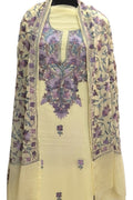Pastel Kashmiri Aari Work Georgette Three Piece Unstitched Suit Set - Luxurion World