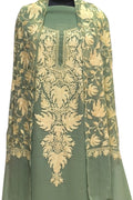 Stunning Green Kashmiri Aari Work Georgette Three Piece Unstitched Suit Set - Luxurion World