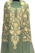 Stunning Green Kashmiri Aari Work Georgette Three Piece Unstitched Suit Set - Luxurion World