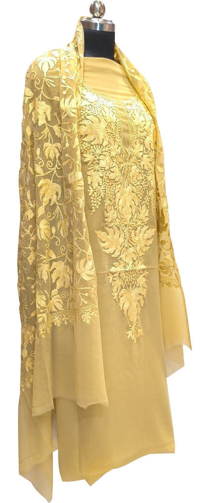 Elegant Pastel Kashmiri Aari Work Georgette Three Piece Unstitched Suit Set - Luxurion World