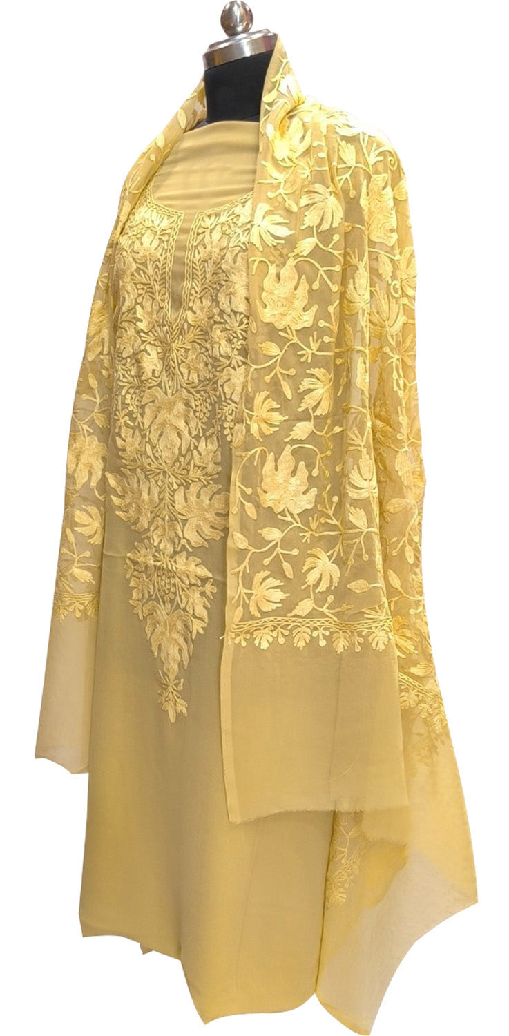 Elegant Pastel Kashmiri Aari Work Georgette Three Piece Unstitched Suit Set - Luxurion World