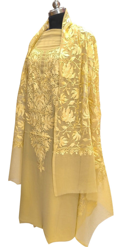 Elegant Pastel Kashmiri Aari Work Georgette Three Piece Unstitched Suit Set - Luxurion World