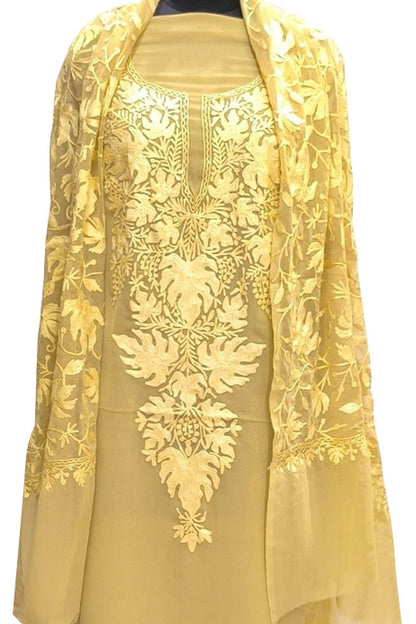 Elegant Pastel Kashmiri Aari Work Georgette Three Piece Unstitched Suit Set - Luxurion World