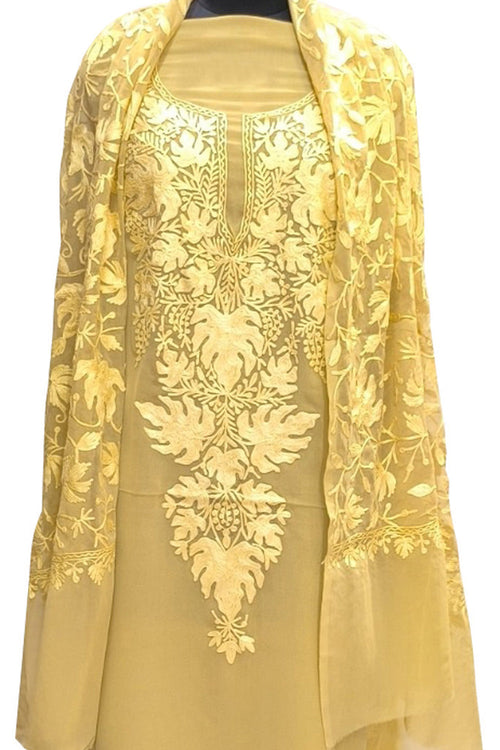 Elegant Pastel Kashmiri Aari Work Georgette Three Piece Unstitched Suit Set - Luxurion World
