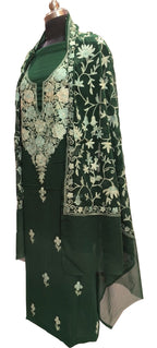 Stunning Green Kashmiri Aari Work Georgette Three Piece Unstitched Suit Set - Luxurion World