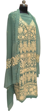 Stunning Green Kashmiri Aari Work Georgette Three Piece Unstitched Suit Set - Luxurion World