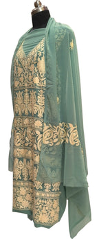 Stunning Green Kashmiri Aari Work Georgette Three Piece Unstitched Suit Set - Luxurion World