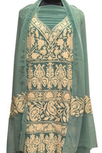 Stunning Green Kashmiri Aari Work Georgette Three Piece Unstitched Suit Set - Luxurion World