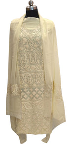 Pastel Kashmiri Aari Work Georgette Three Piece Unstitched Suit Set - Luxurion World