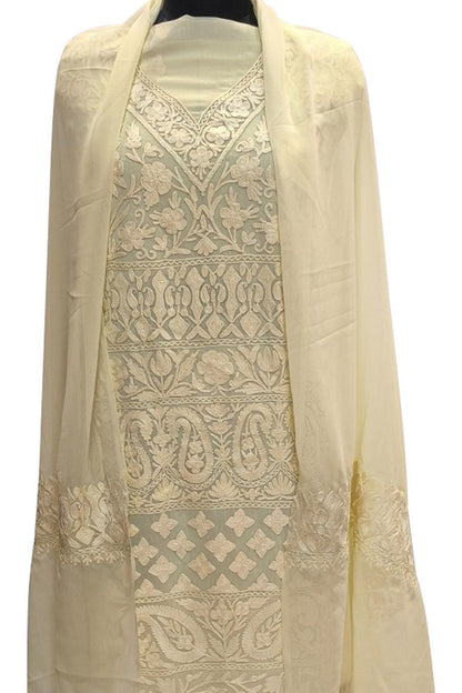 Pastel Kashmiri Aari Work Georgette Three Piece Unstitched Suit Set - Luxurion World