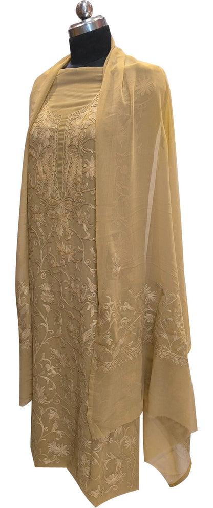 Pastel Kashmiri Aari Work Georgette Three Piece Unstitched Suit Set - Luxurion World