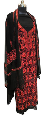 Elegant Black Kashmiri Aari Work Georgette Three Piece Unstitched Suit Set - Luxurion World