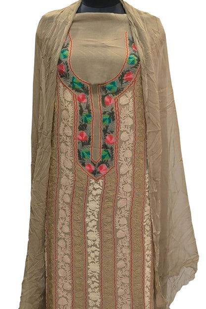 Elegant Pastel Kashmiri Aari Work Georgette Three Piece Unstitched Suit Set - Luxurion World