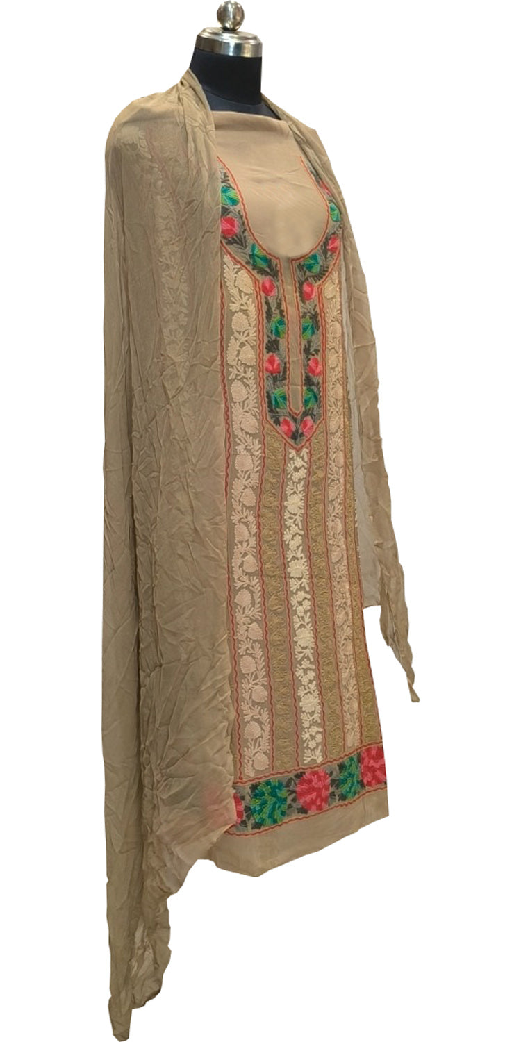 Elegant Pastel Kashmiri Aari Work Georgette Three Piece Unstitched Suit Set - Luxurion World