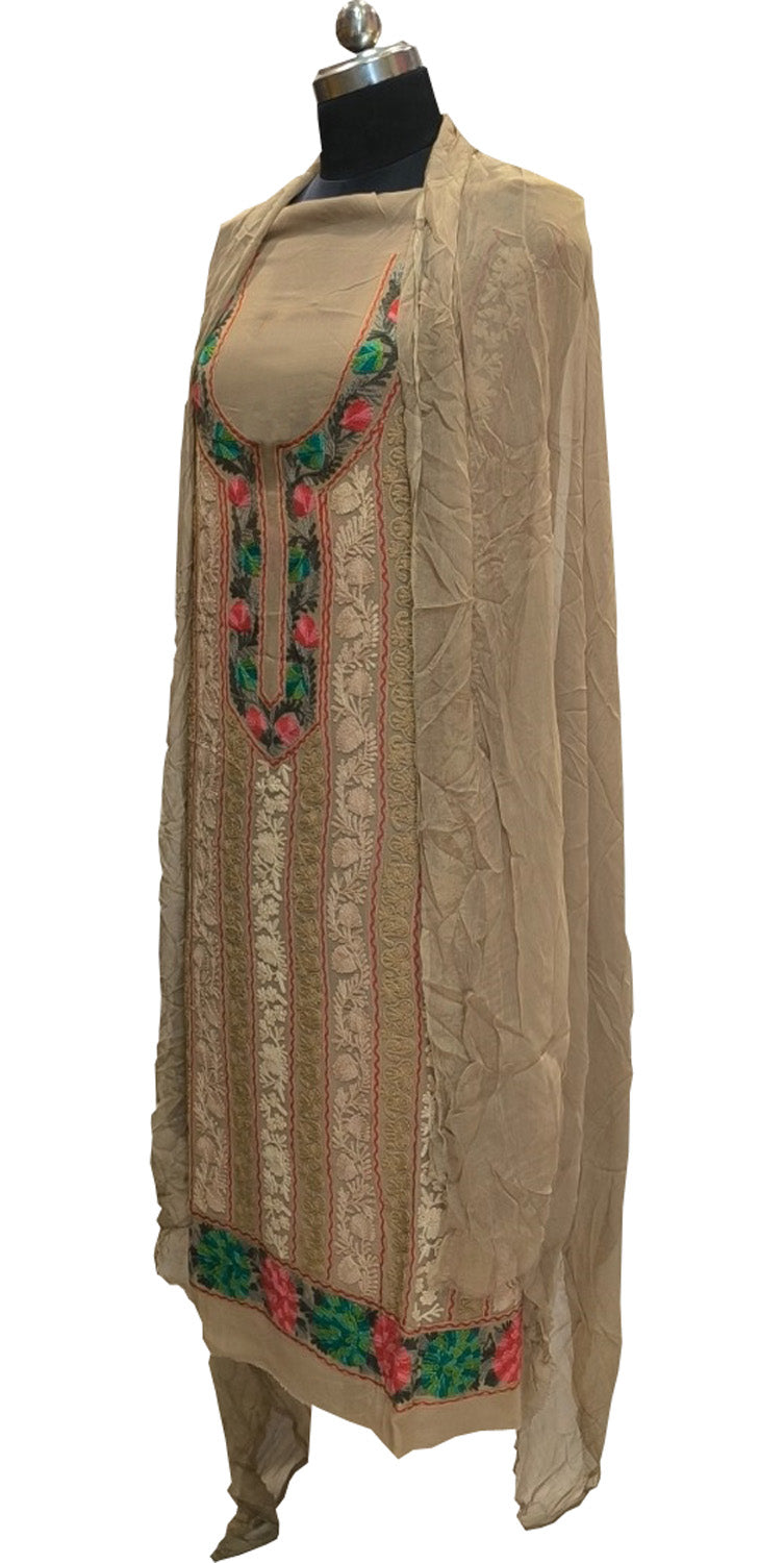 Elegant Pastel Kashmiri Aari Work Georgette Three Piece Unstitched Suit Set - Luxurion World